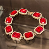 Faux Red Rubies Gold Plated Iced Flooded Out Hip Hop Bracelet 9"