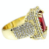 Faux Red Ruby Stone Gold Finish Hip Hop Iced Ring