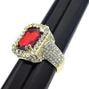 Faux Red Ruby Stone Gold Finish Hip Hop Iced Ring