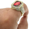 Faux Red Ruby Stone Gold Finish Hip Hop Iced Ring