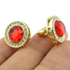 Faux Ruby Gold Finish Round 16MM Earrings