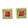 Faux Ruby Square Gold Finish 13MM Earrings