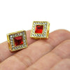 Faux Ruby Square Gold Finish 13MM Earrings