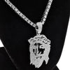 Flat Jesus Head Pendant One-Row Silver Tone 24" Tennis Chain Necklace