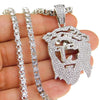Flat Jesus Head Pendant One-Row Silver Tone 24" Tennis Chain Necklace