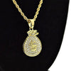 Flat Micro Money Bag Gold Finish Rope Chain Necklace 24"