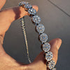 Flower Cluster Silver Tone Iced Chain Flooded Out One Row Necklace