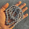 Flower Cluster Silver Tone Iced Chain Flooded Out One Row Necklace