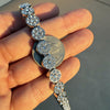 Flower Cluster Silver Tone Iced Chain Flooded Out One Row Necklace