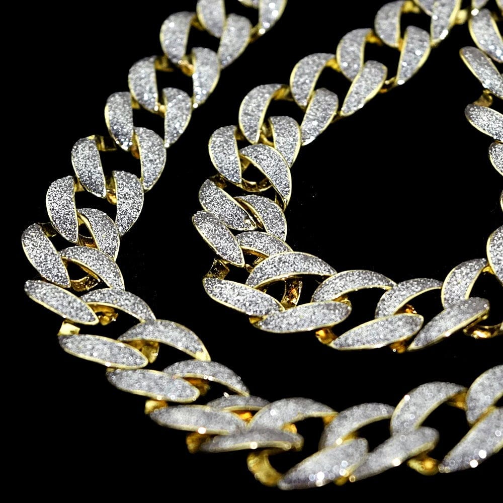 14k Gold Plated Frosted Glitter Hip Hop Chain Cuban Link Necklace 30
