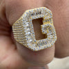 G / 8 14K Gold Plated 925 Sterling Silver Initial Letter Iced CZ Baguette Ring
