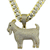 GOAT Iced CZ Pendant Gold Finish Over 925 Silver Cuban Chain Necklace 20"