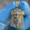 GOLD 925 Silver Jesus Pendant Flooded Out Trillion Cut Iced Marquise Baguette 1"