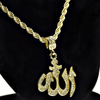 Gold Finish Allah Symbol Pendant 24" Rope Chain Necklace
