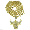Gold Finish Bull Head Rope Chain Necklace 24"