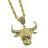 Gold Finish Bull Head Rope Chain Necklace 24"