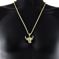 Gold Finish Bull Head Rope Chain Necklace 24