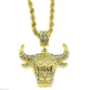 Gold Finish Bull Head Rope Chain Necklace 24"