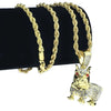 Gold Finish Bulldog Body w/Red Eyes Rope Chain 24" 4MM