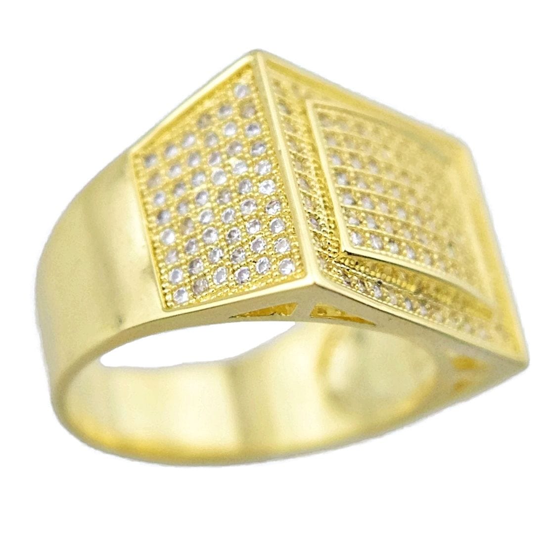 Gold Finish Rectangle Iced CZ Ring 12x10MM
