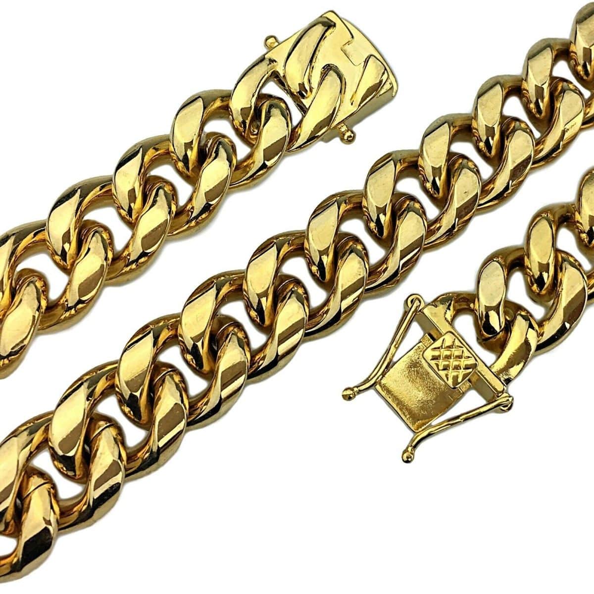 EC4Shop Men's 8.5 Inch Gold Plated Stainless Steel Cuban Chain Bracelet - 24mm