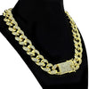 Gold Plated Cuban Link Chain Iced Flooded Out Necklace 20"x 19MM