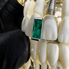 Green Baguette CZ Gap Grill Iced Single Silver Tone Tooth Grillz