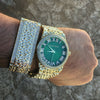 Green Face Gold Finish Nugget Watch & Bracelet Set