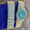 Green Face Gold Finish Nugget Watch & Bracelet Set