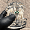 Green Heart CZ Stone Cross Tooth Cap Silver Tone Grillz
