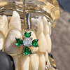 Green Heart CZ Stone Cross Tooth Cap Silver Tone Grillz