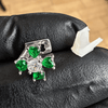 Green Heart CZ Stone Cross Tooth Cap Silver Tone Grillz