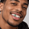 Green Heart CZ Stone Cross Tooth Cap Silver Tone Grillz