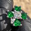 Green Heart CZ Stone Cross Tooth Cap Silver Tone Grillz