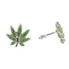 Green Weed Leaf Bling Earrings