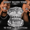 Grillz Set 10 Top Teeth & Ten Bottom Plain Silver Tone Grills