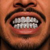 Grillz Set Silver Tone 8 Top Eight Bottom Iced CZ Bling Out "Custom-Look" Teeth