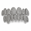 Grillz Set Silver Tone 8 Top Eight Bottom Iced CZ Bling Out "Custom-Look" Teeth