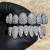Grillz Set Silver Tone 8 Top Eight Bottom Iced CZ Bling Out "Custom-Look" Teeth