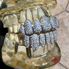 Grillz Set Silver Tone 8 Top Eight Bottom Iced CZ Bling Out "Custom-Look" Teeth