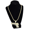 Gun Pistol Iced Pendant Gold Finish 36" Franco Chain Necklace