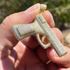 Gun Pistol Iced Pendant Gold Finish Over 925 Sterling Silver