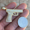 Gun Pistol Iced Pendant Gold Finish Over 925 Sterling Silver