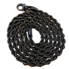 Hematite Black Finish Rope Necklace Twisted Hip Hop Chain 3MM 20"-24"
