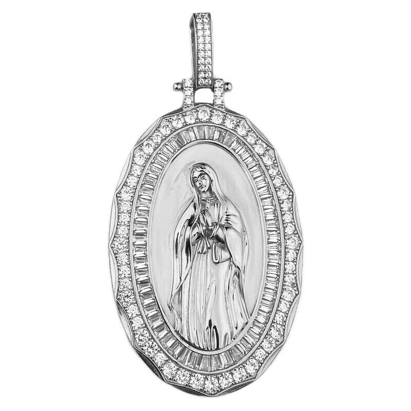 Virgin Mary La Virgen De Guadalupe 925 Silver Pendant 2.75" (Large)