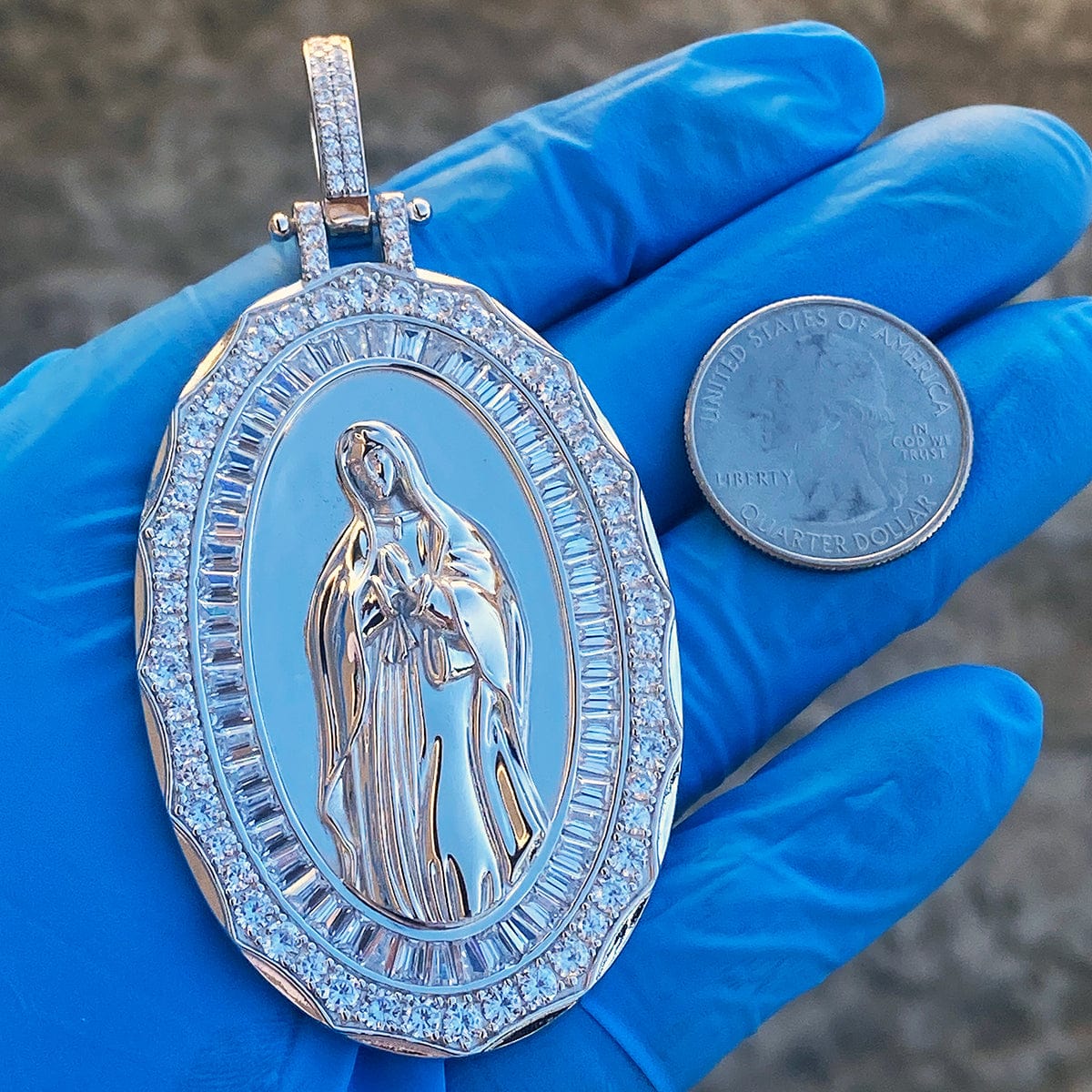Virgin Mary La Virgen De Guadalupe 925 Silver Pendant 2.75" (Large)