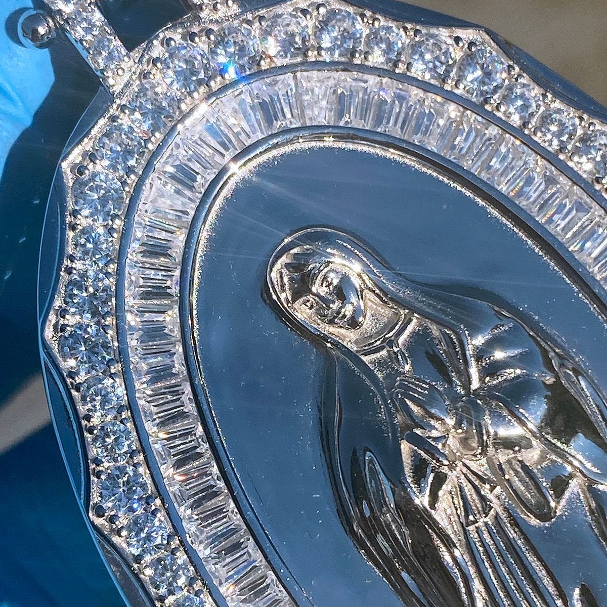 Virgin Mary La Virgen De Guadalupe 925 Silver Pendant 2.75" (Large)