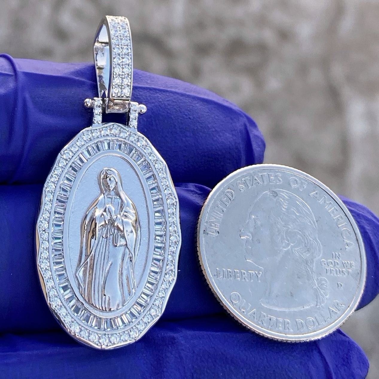 Virgin Mary La Virgen De Guadalupe CZ 925 Sterling Silver Oval Pendant