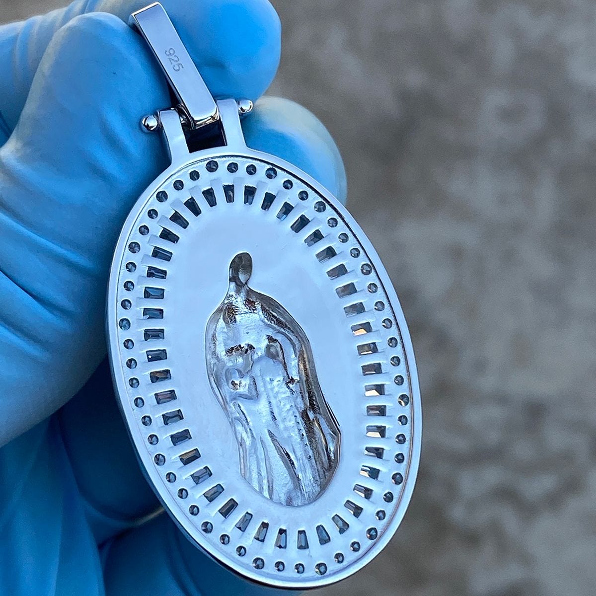 Virgin Mary Oval La Virgen De Guadalupe 925 Silver Pendant 2" (Medium)