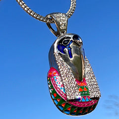 Horus Falcon Egyptian Bird God CZ Silver Tone Franco Chain